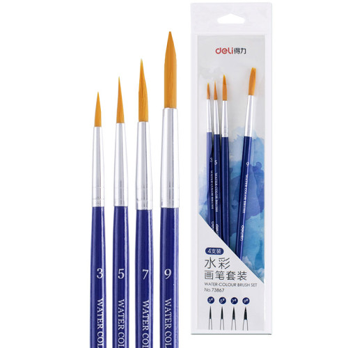 Набор кистей DELI для акварели, нейлон, 4 штуки в уп., №3, 5, 7, 9