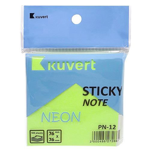 Стикеры KUVERT “Sticky” 76 х 76 мм, неон-зеленый, 100 листов