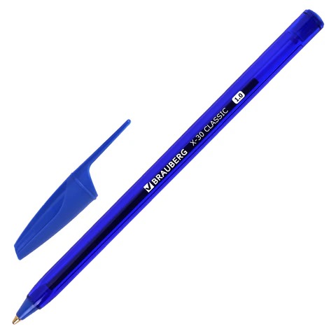 Ручка шариковая BRAUBERG X-30 CLASSIC, СИНЯЯ, мягкое письмо, пишущий узел 1 мм, линия письма 0,5 мм