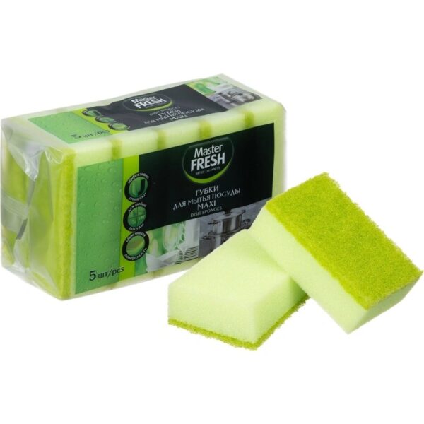 Губка для посуды Master FRESH Maxi поролон 9.2x6.2 см с абразивным слоем (5 штук в упаковке)