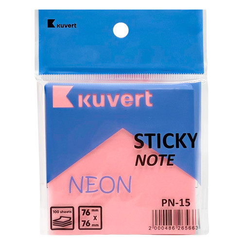 Стикеры KUVERT “Sticky” 76 х 76 мм, неон-розовый, 100 листов