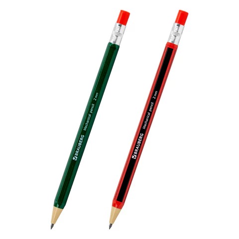 Карандаш механический цанговый 2 мм, BRAUBERG STYLE, HB, встроенная точилка, корпус ассорти